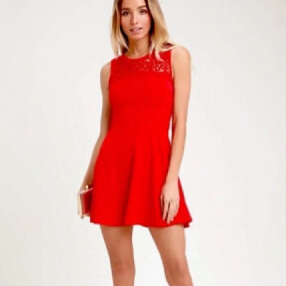 Lulus Appetite For Seduction Lace Crochet Dress Red Women’s XS